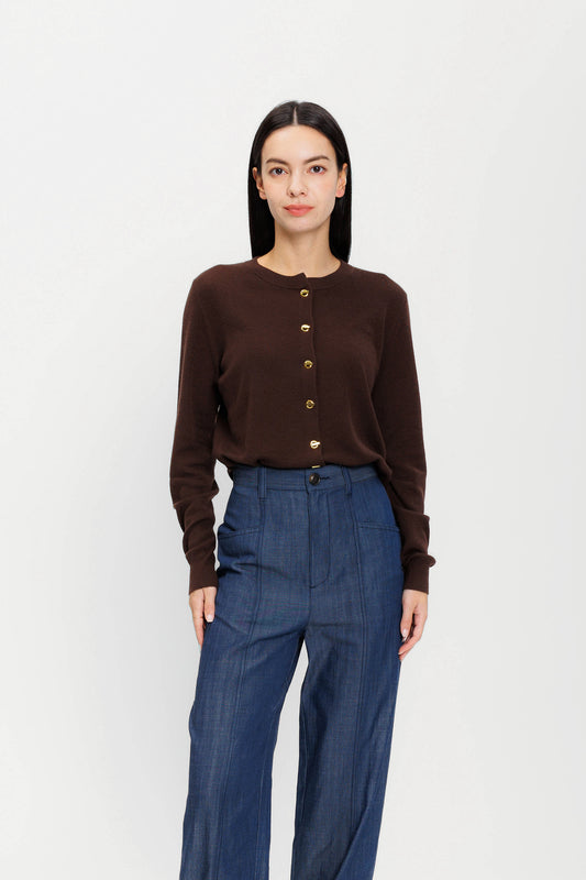 Embellished Wool Cardigan - Chocolate