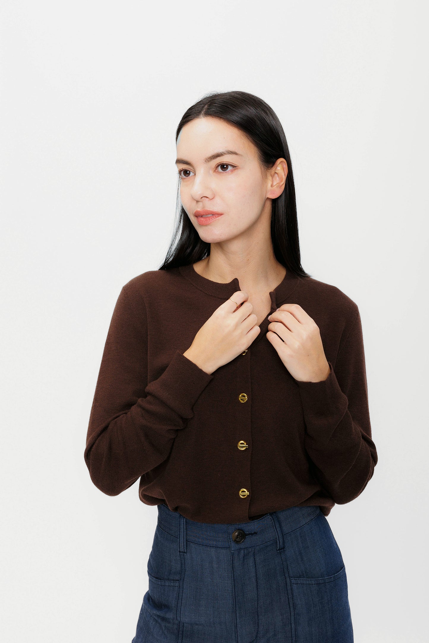 Embellished Wool Cardigan - Chocolate