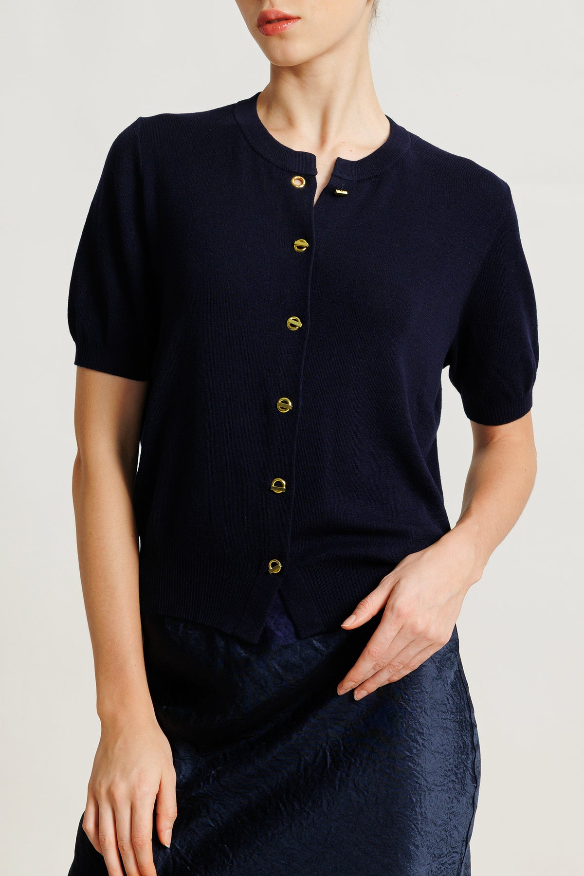 Embellished Short-sleeve Cardigan - Midnight