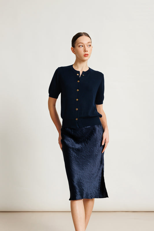 Embellished Short-sleeve Cardigan - Midnight