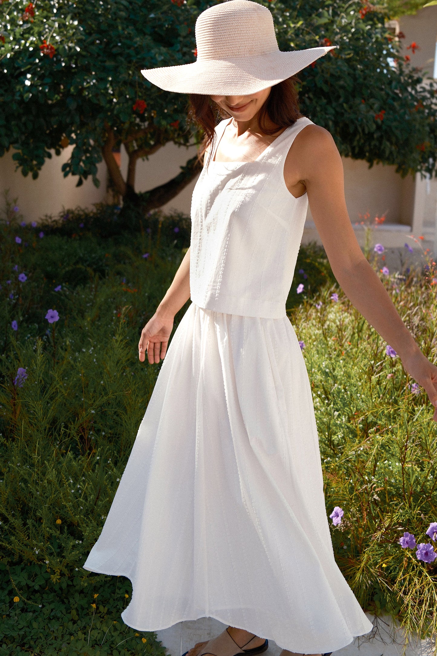 Pull-on Flocked Poplin Skirt - White
