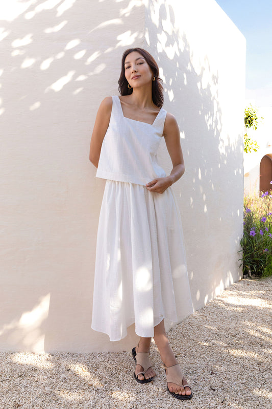 Pull-on Flocked Poplin Skirt - White