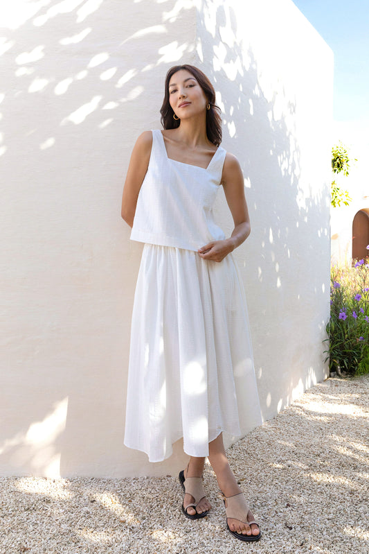 Pull-on Flocked Poplin Skirt - White