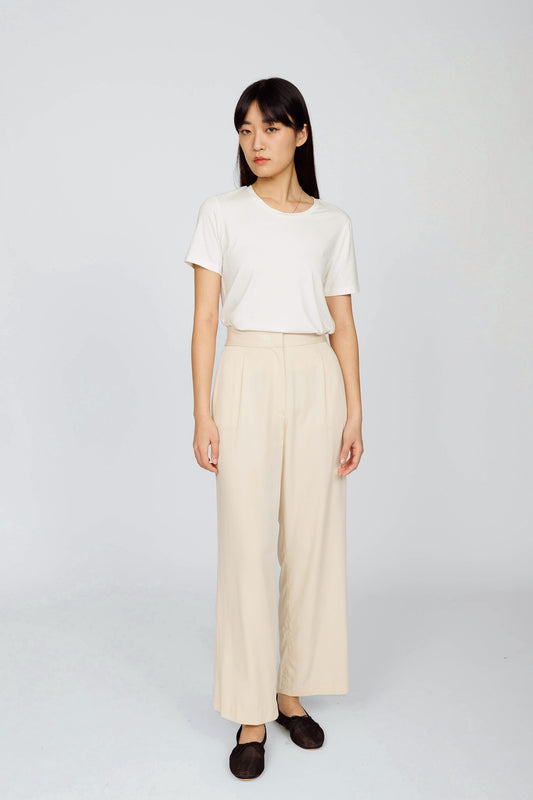 High-waist Tencel Pleated Trouser - Sand