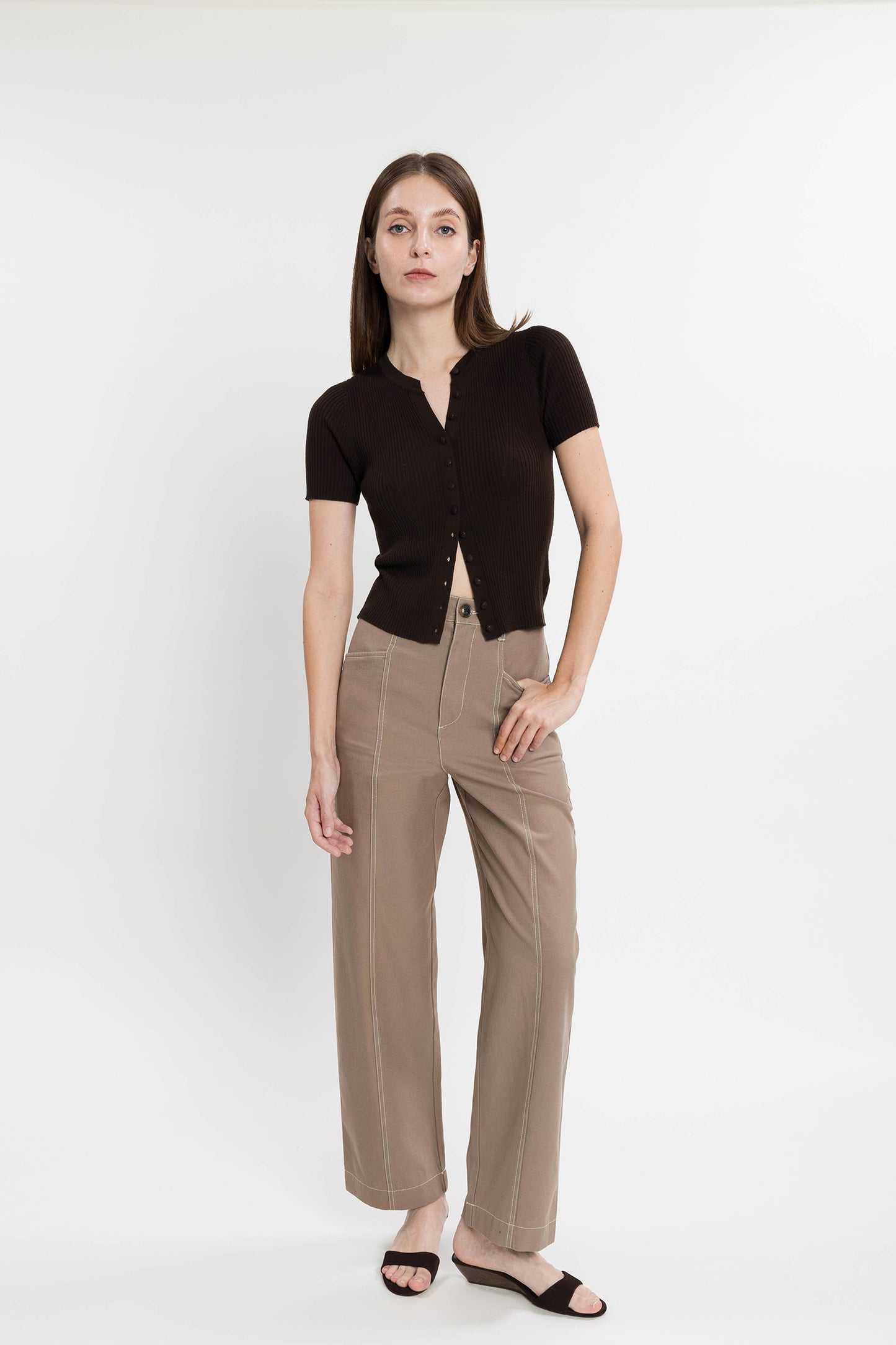 High-waist Cotton Wide Pant - Latte