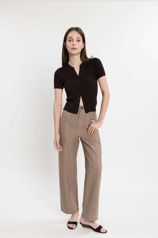High-waist Cotton Wide Pant - Latte