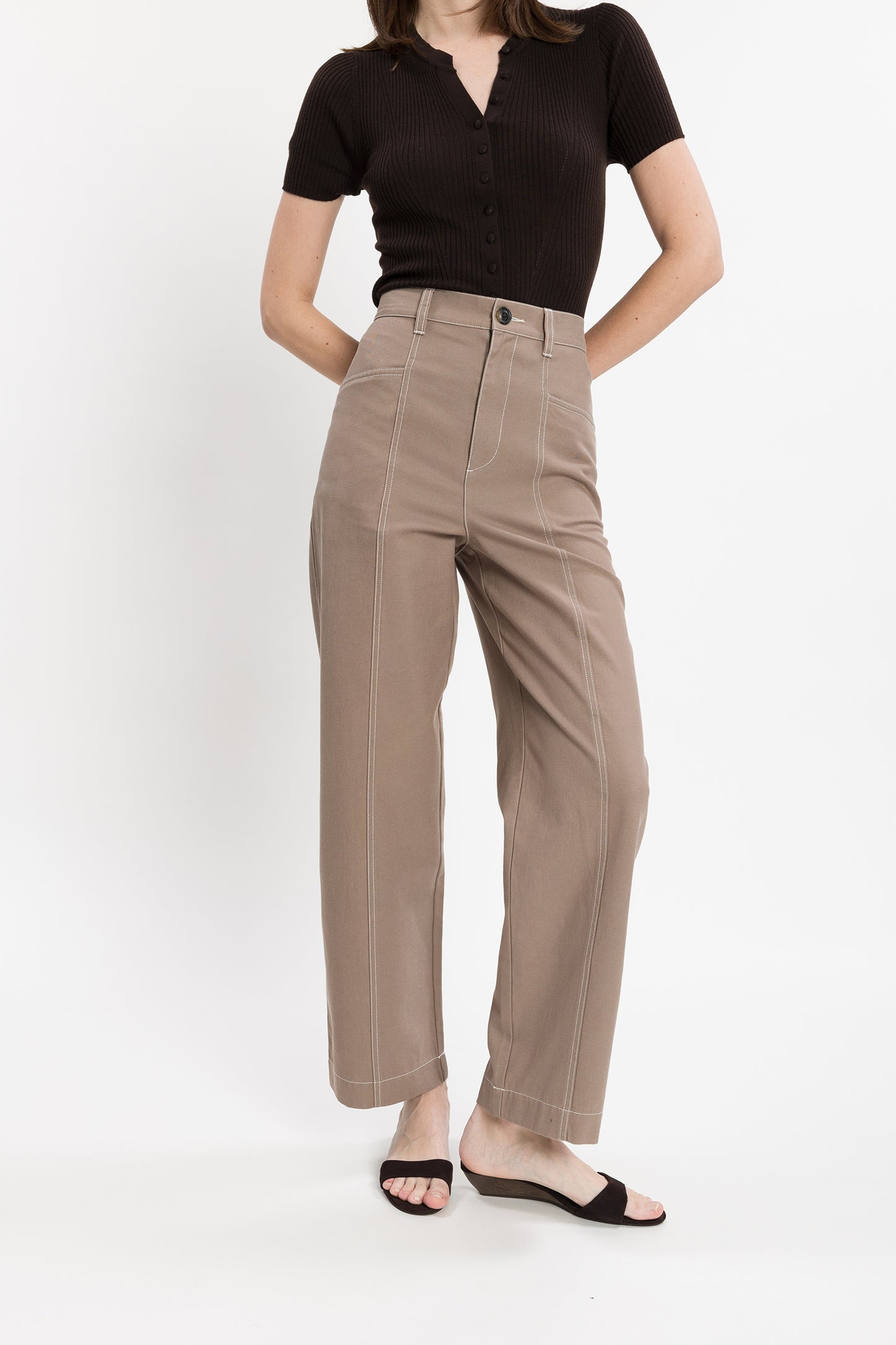 High-waist Cotton Wide Pant - Latte
