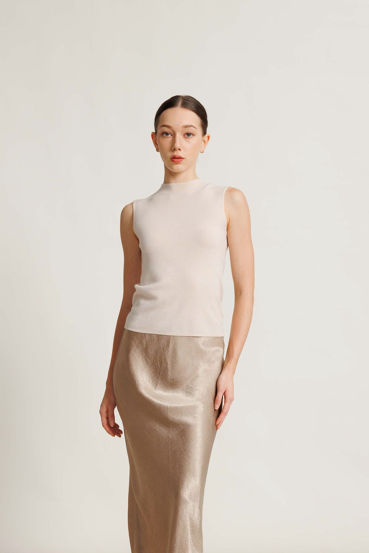 Mockneck Merino Vest - Biscuit