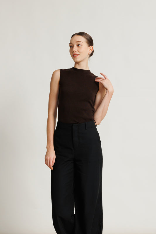 Mockneck Merino Vest - Chocolate
