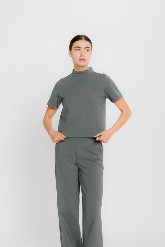 Mockneck Ponte Boxy Top - Sage