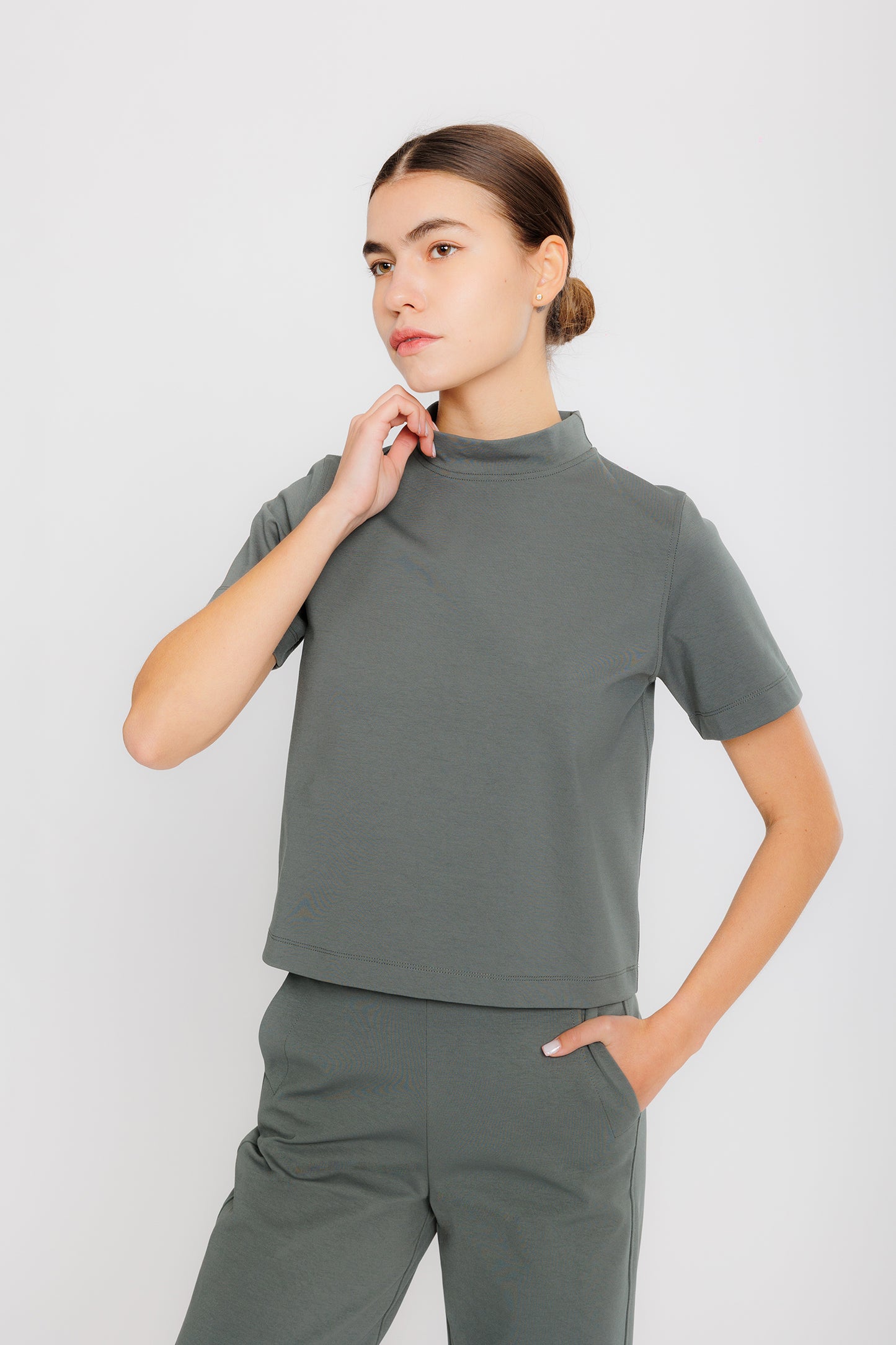 Mockneck Ponte Boxy Top - Sage
