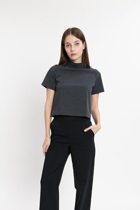 Mockneck Ponte Boxy Top - Shadow