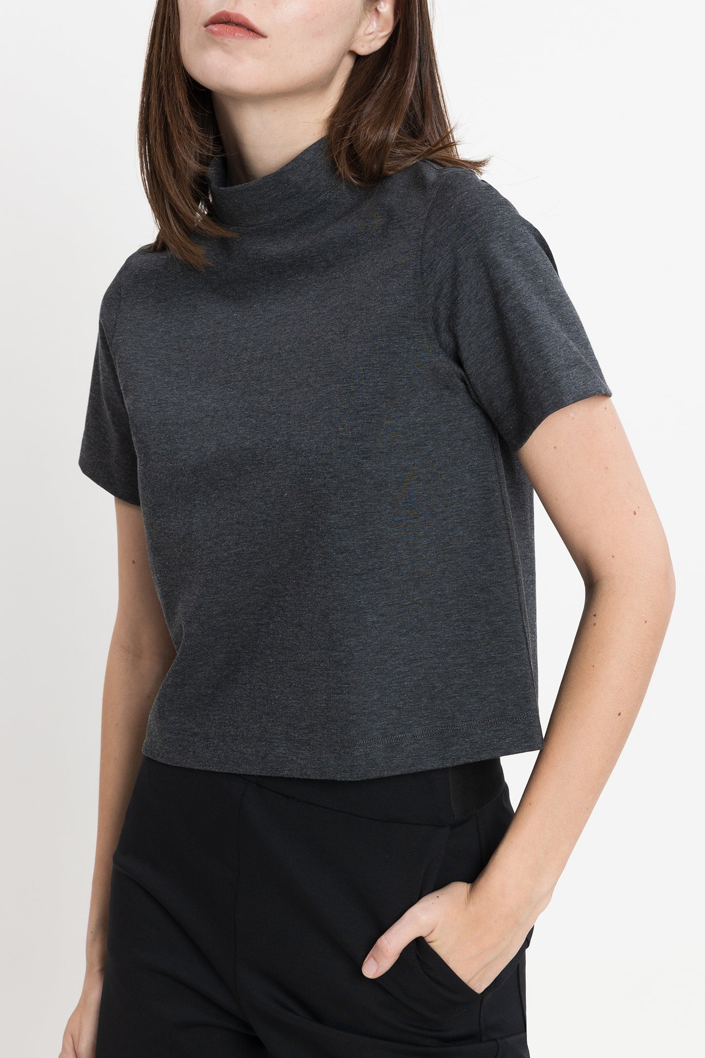 Mockneck Ponte Boxy Top - Shadow