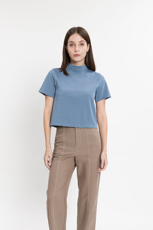 Mockneck Ponte Boxy Top - Slate