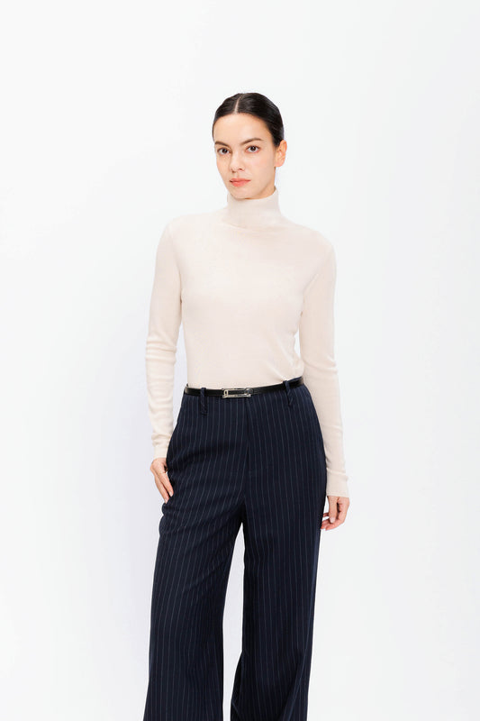 Mockneck Merino Pullover - Biscuit