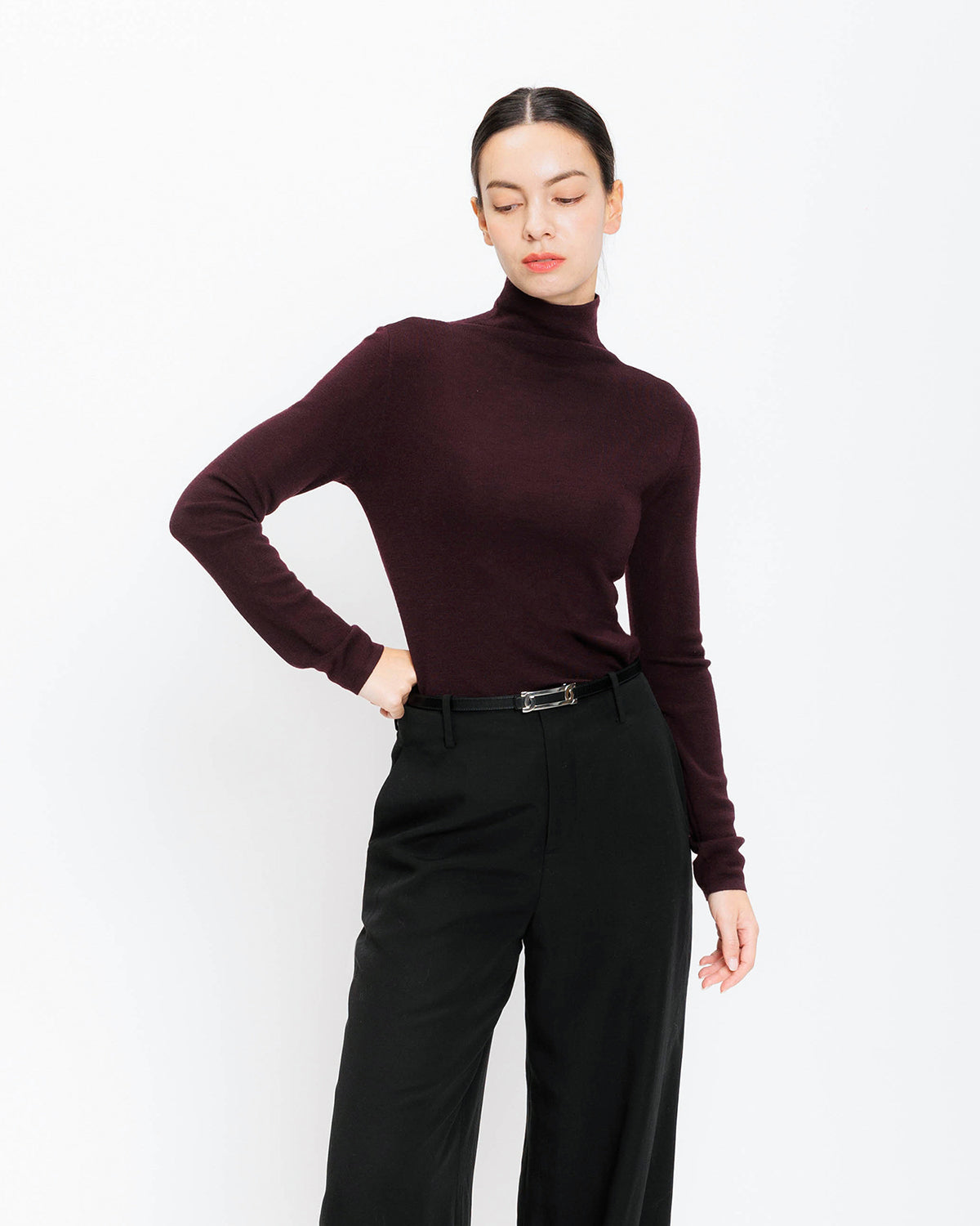 Mockneck Merino Pullover - Black Plum