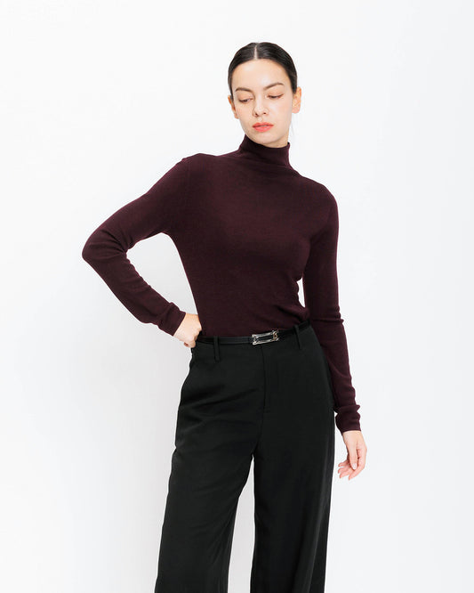 Mockneck Merino Pullover - Black Plum