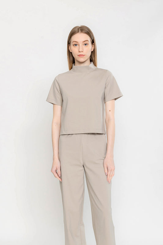 Mockneck Ponte Boxy Top - Clay