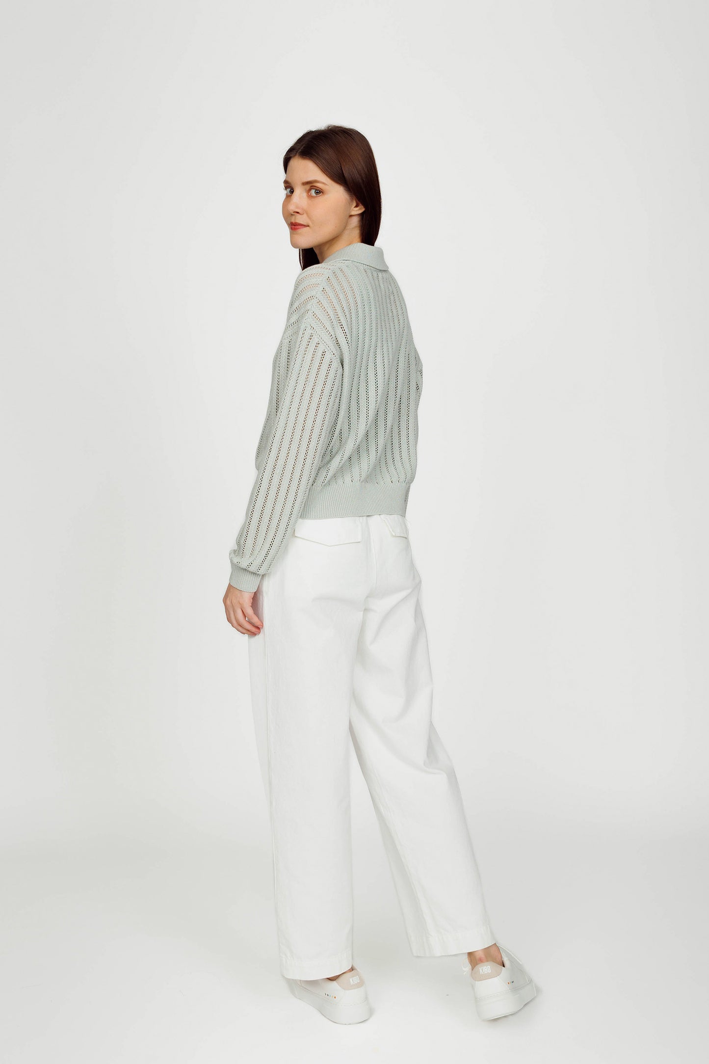 Openwork Linen Cardigan (removable collar) - Jade