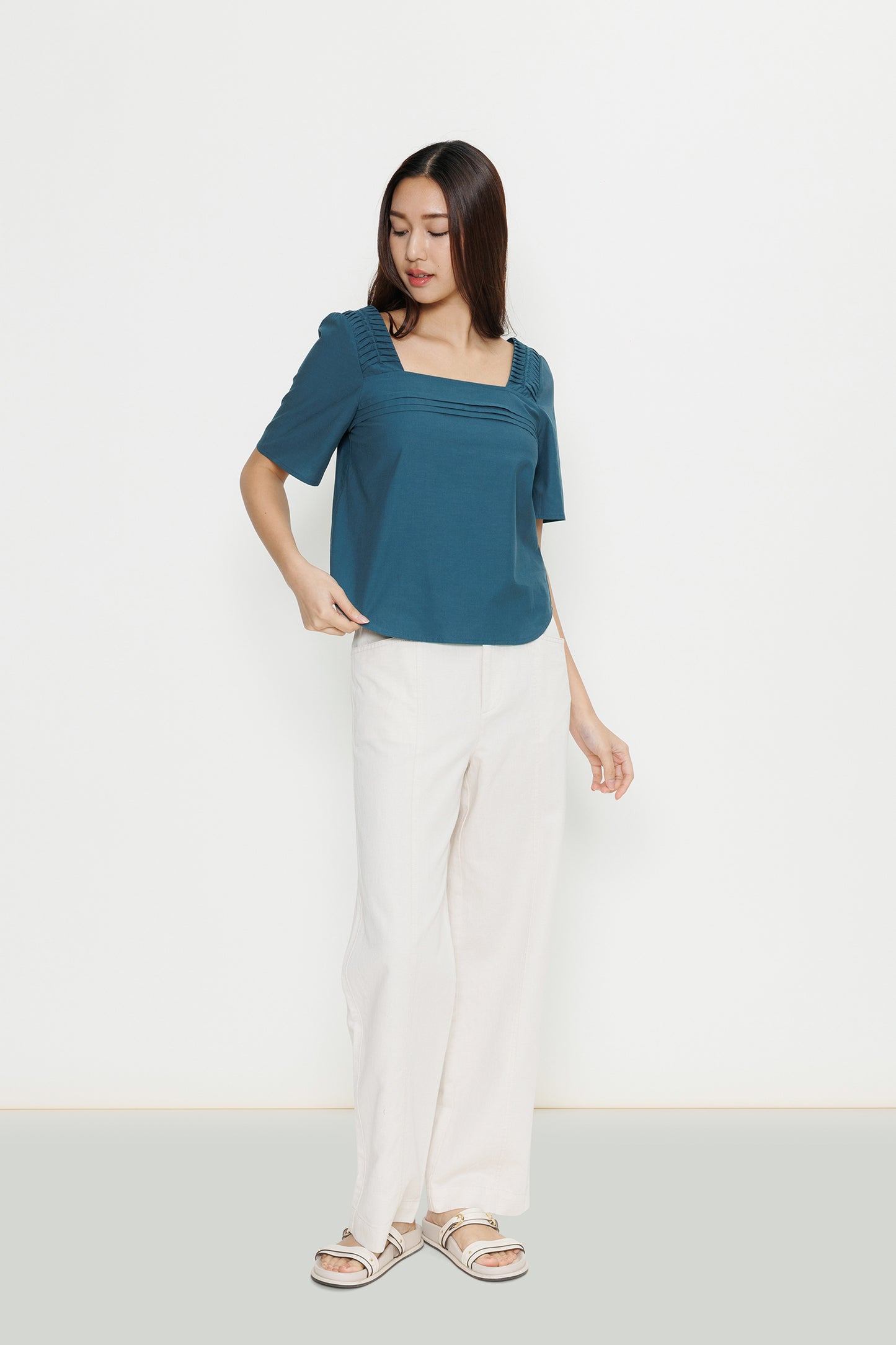 Origami Poplin Blouse - Teal