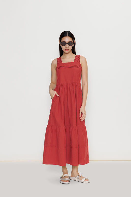 Origami Poplin Midi Dress - Hibiscus