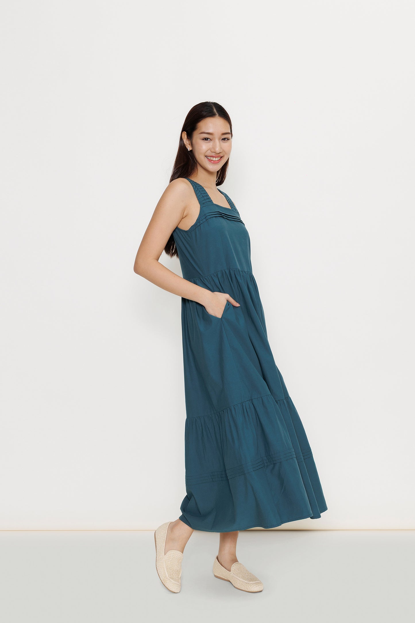 Origami Poplin Midi Dress - Teal