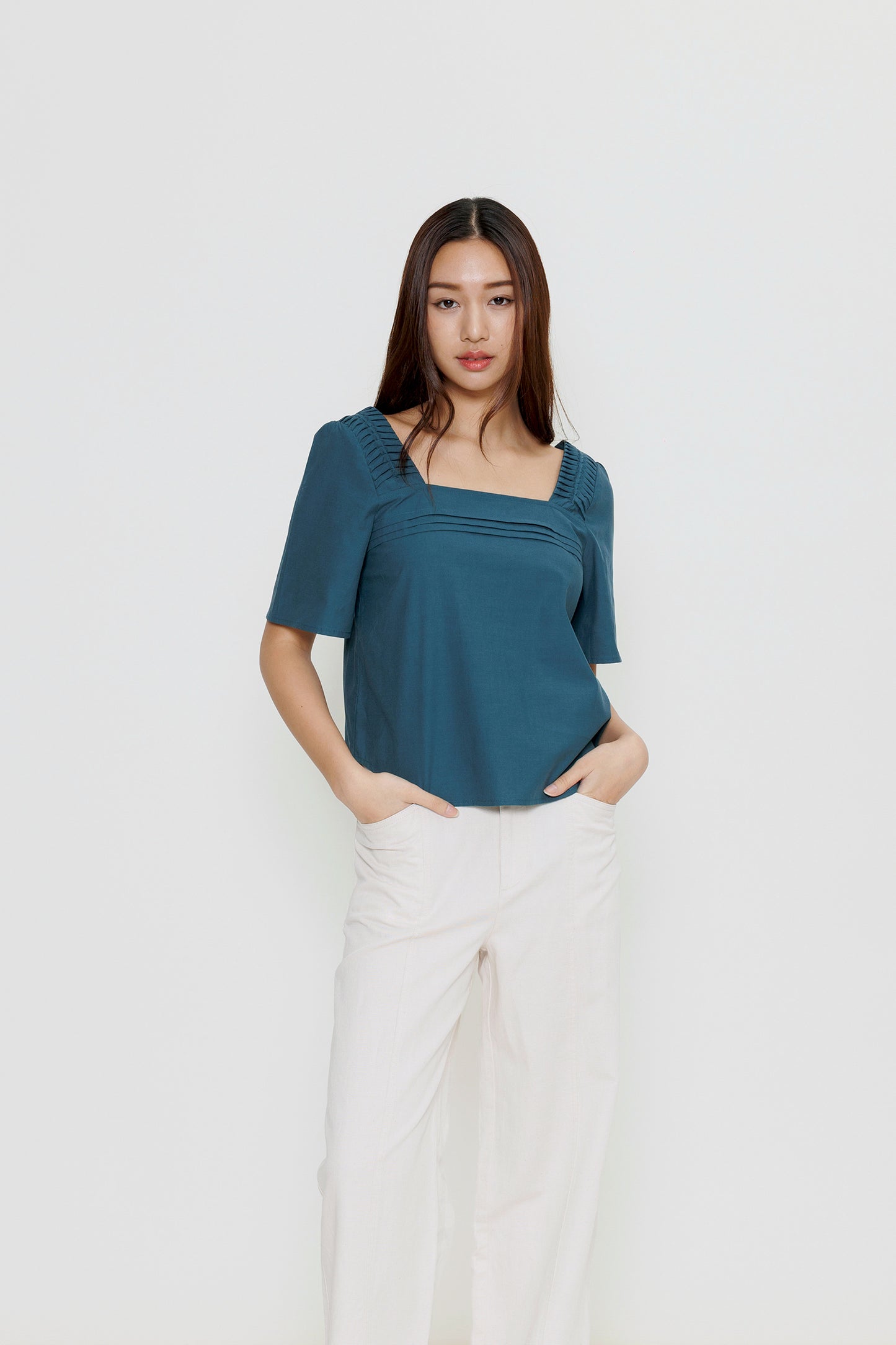 Origami Poplin Blouse - Teal