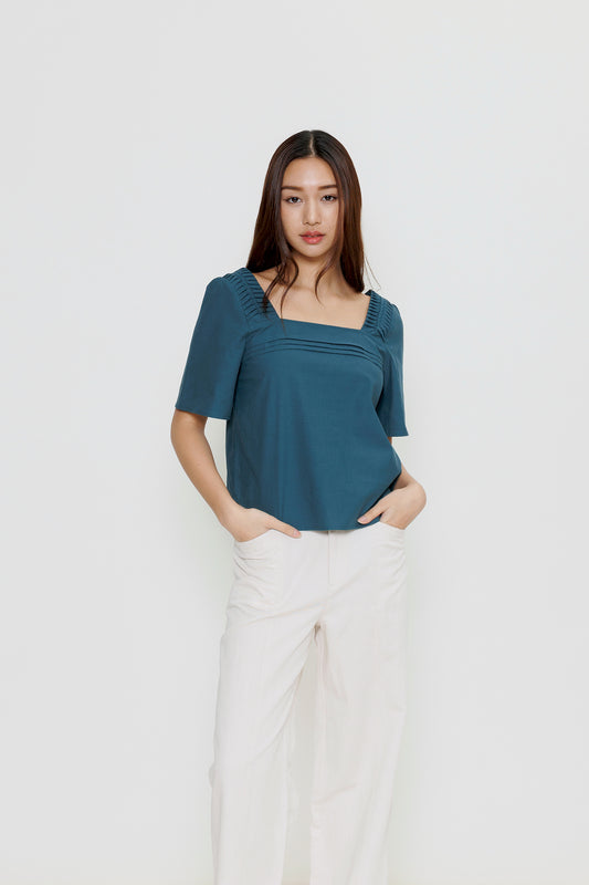 Origami Poplin Blouse - Teal