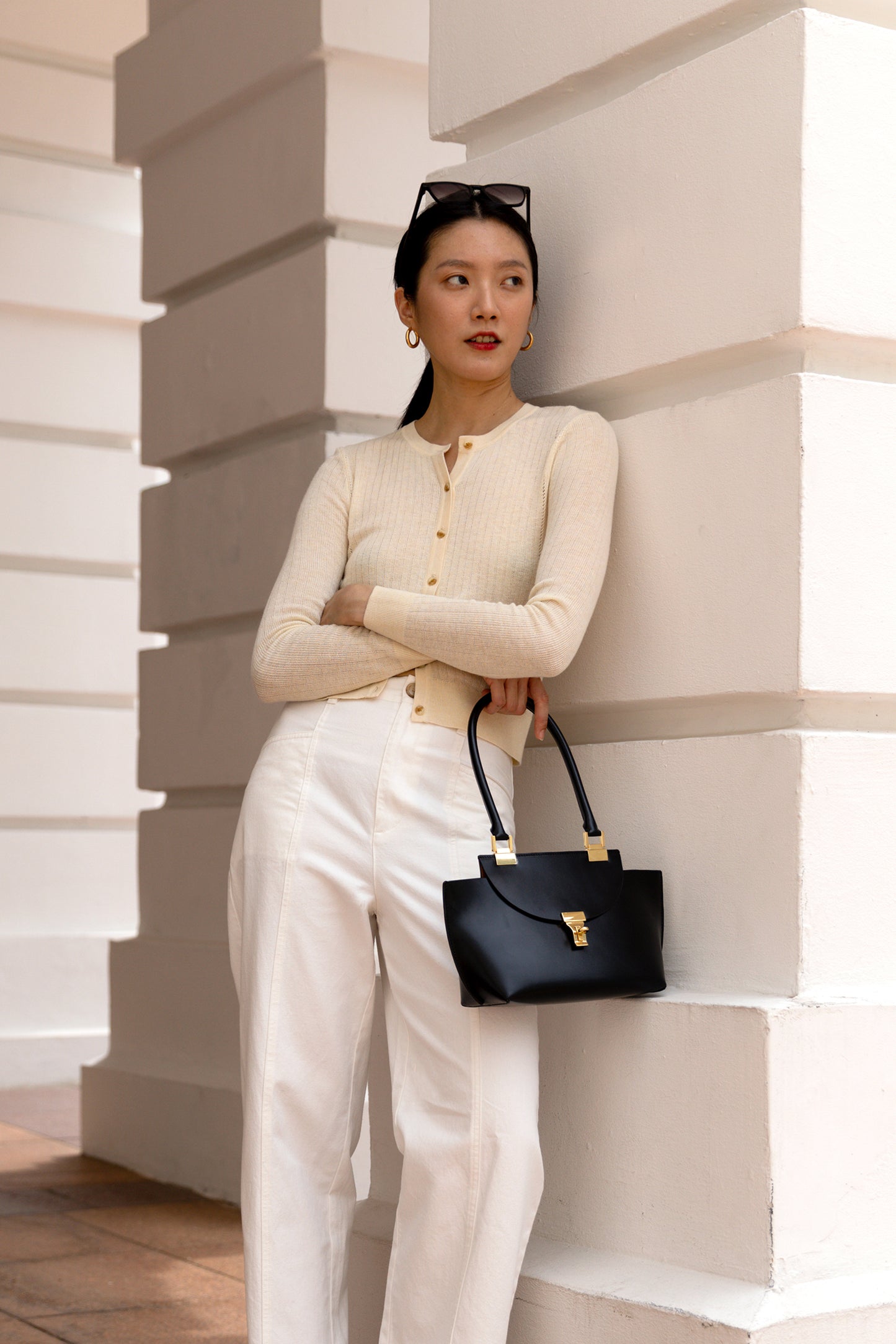 Pointelle Slim Crew Cardigan - Buttercream