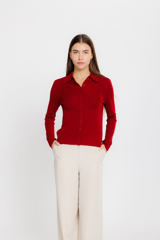 Polo Wool Cardigan - Cherry