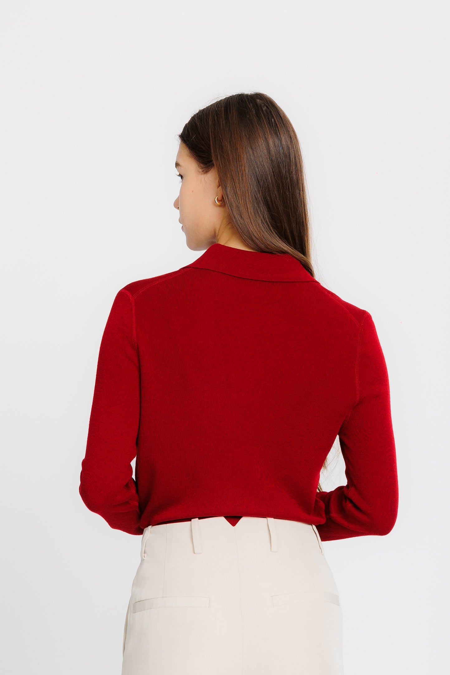 Polo Wool Cardigan - Cherry