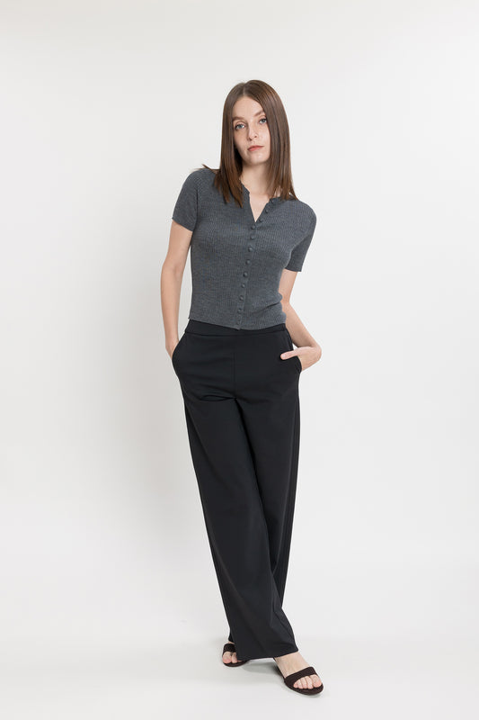 Pull-on Ponte Wide Pant - Black