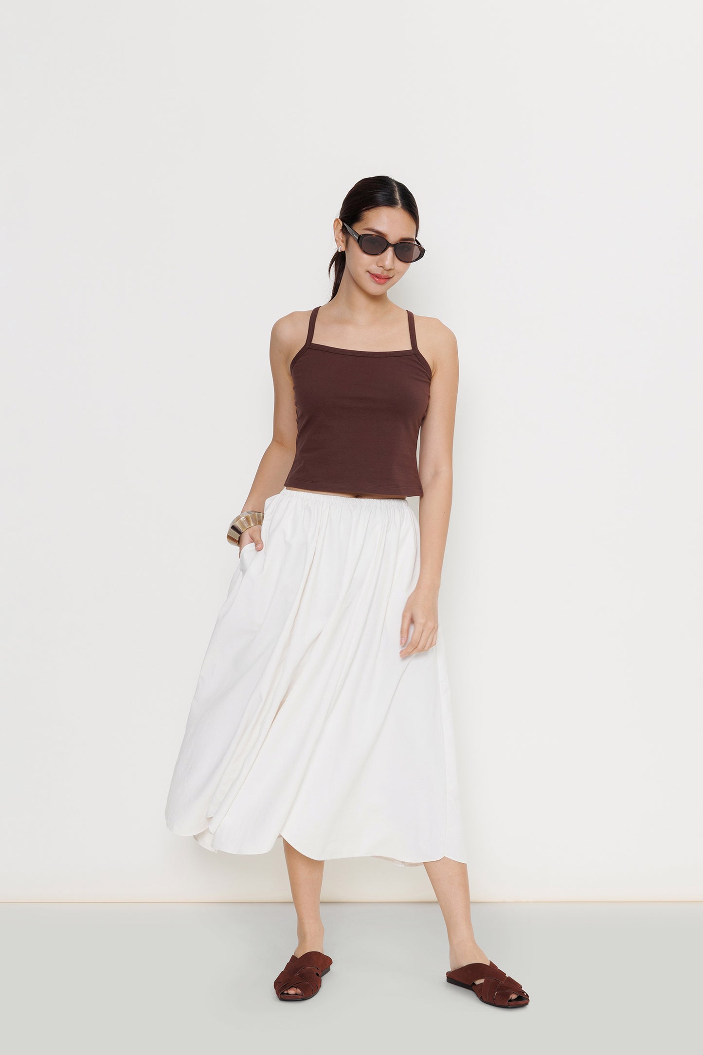 Chevron Cotton Camisole - Chestnut