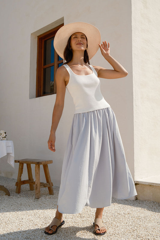 Pull-on Poplin Midi Skirt - Feather