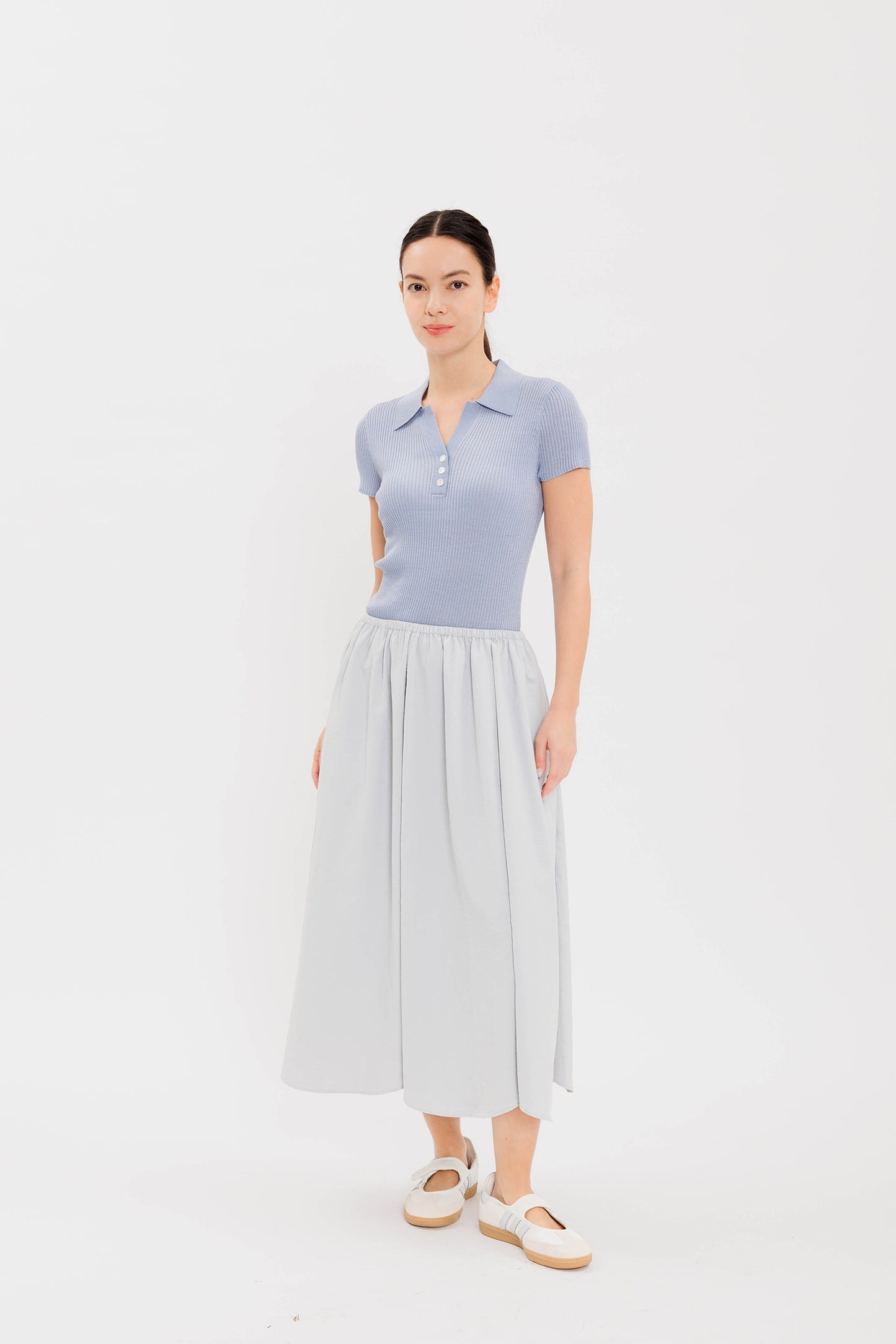 Pull-on Poplin Midi Skirt - Feather