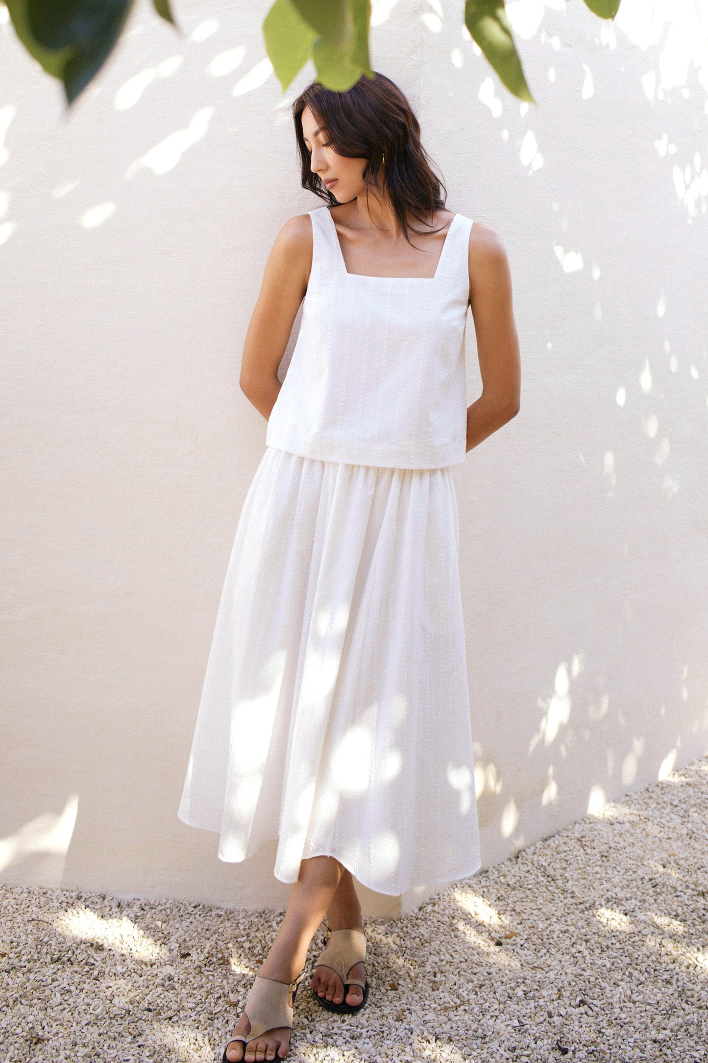 Pull-on Flocked Poplin Skirt - White