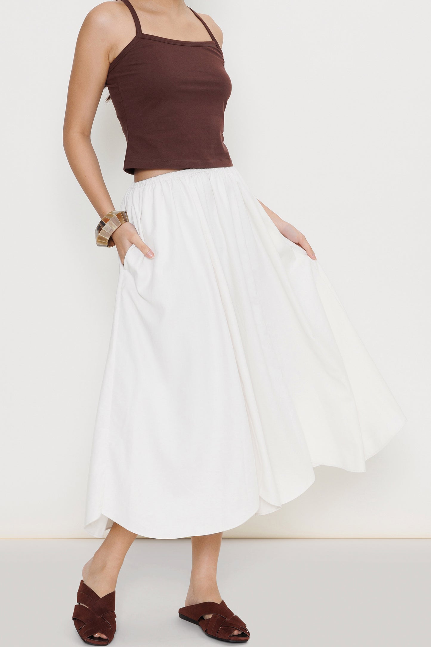 Pull-on Poplin Midi Skirt - Cloud