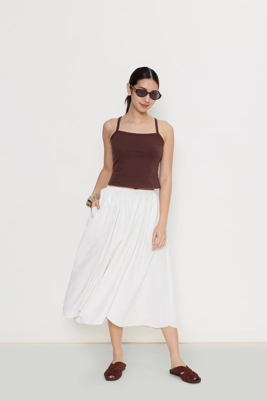 Pull-on Poplin Midi Skirt - Cloud