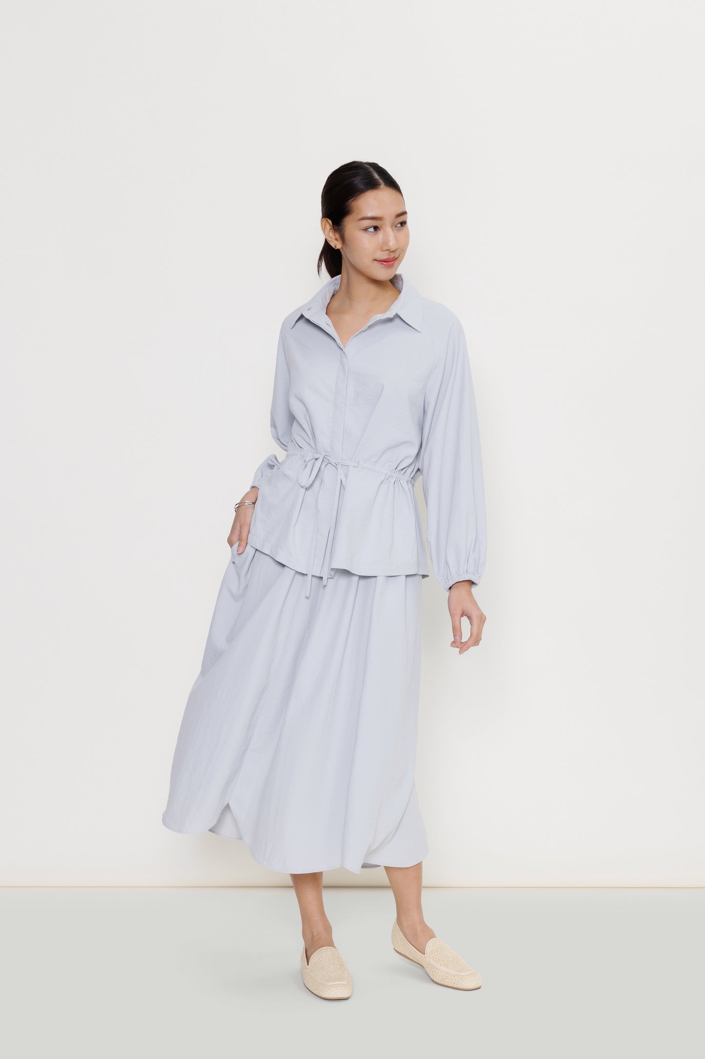 Balloon-sleeve Poplin Shirt - Feather