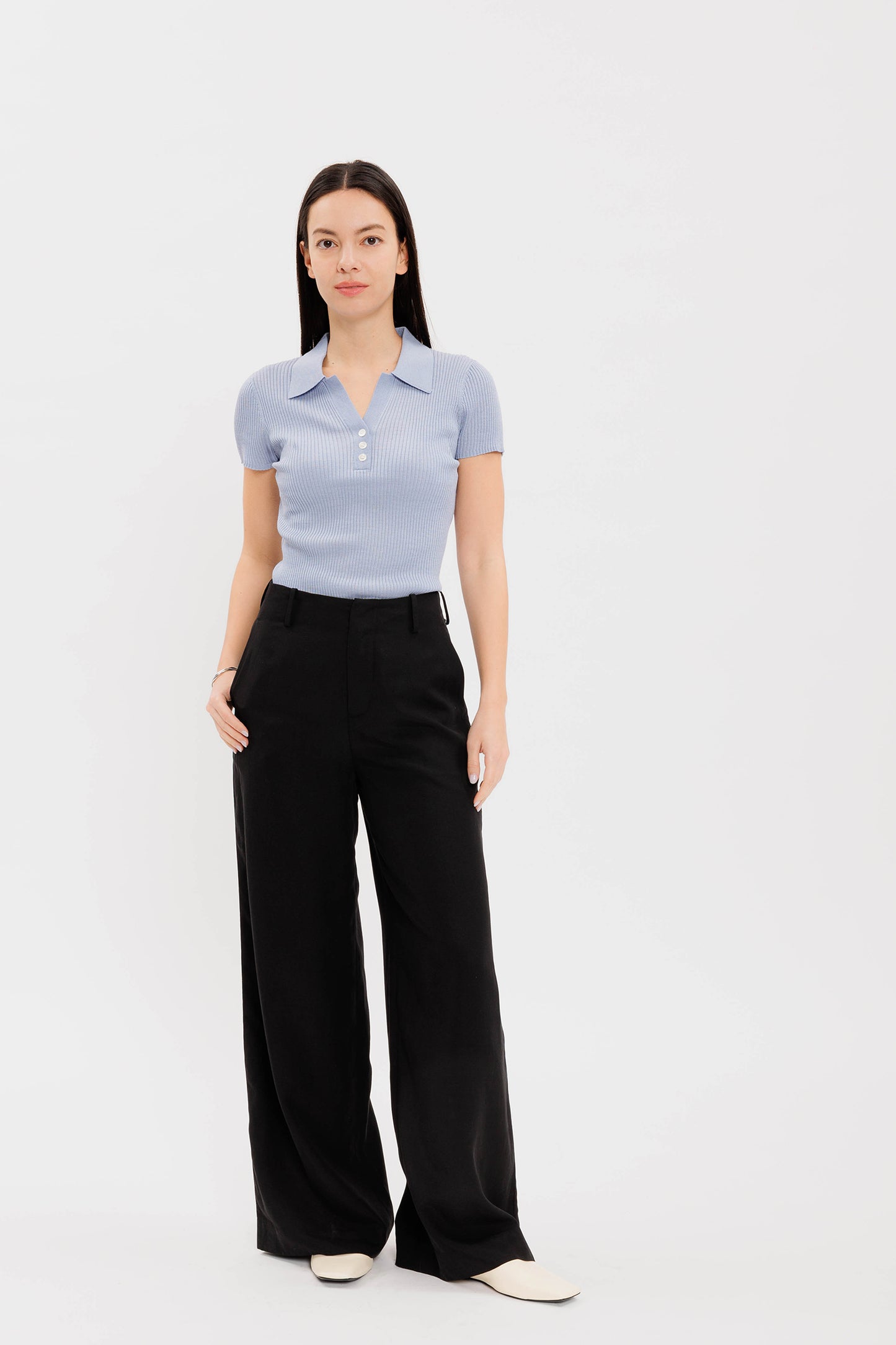 Ribbed Knit Polo - Blue Moon