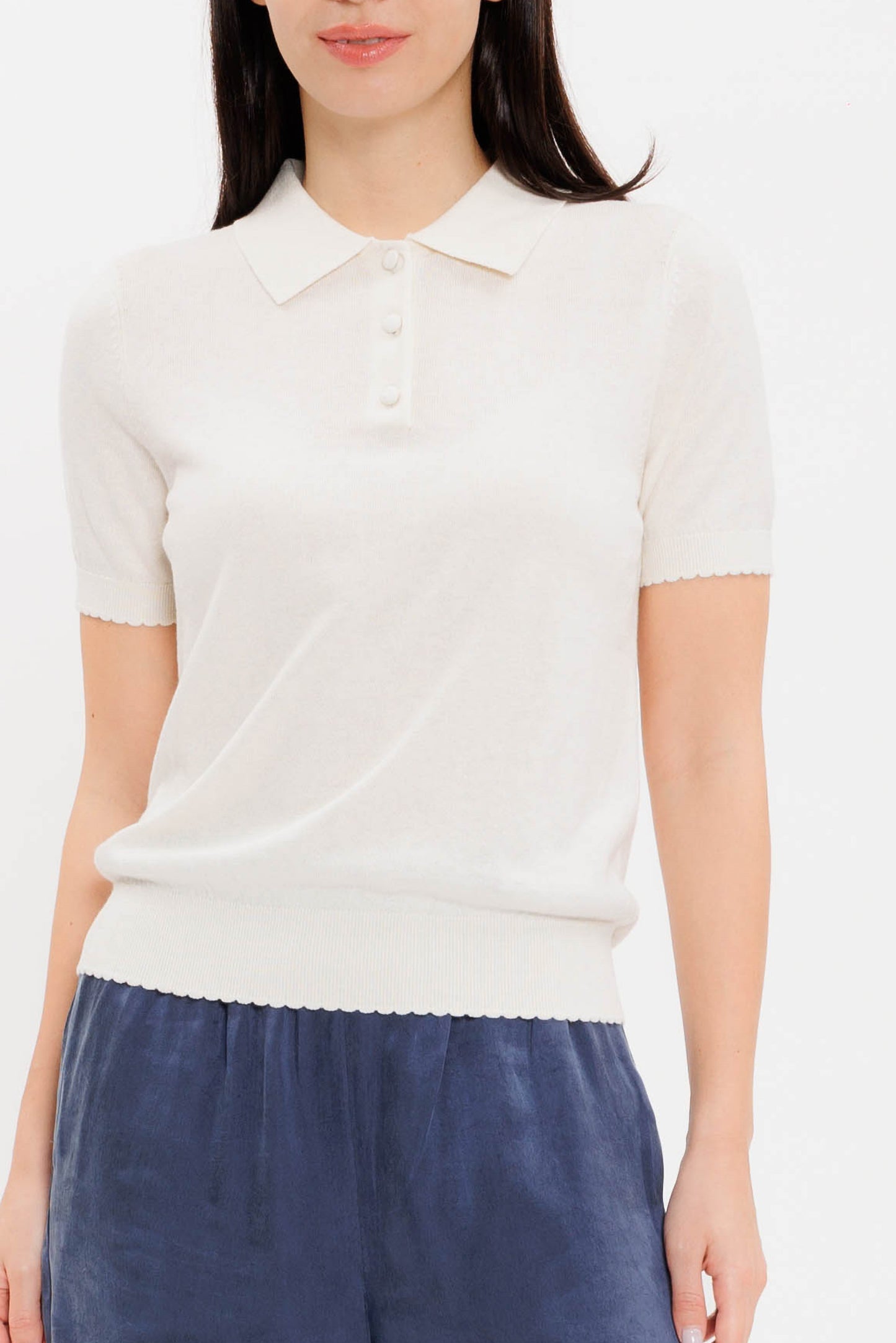 Short-sleeve Scalloped Polo - Coconut