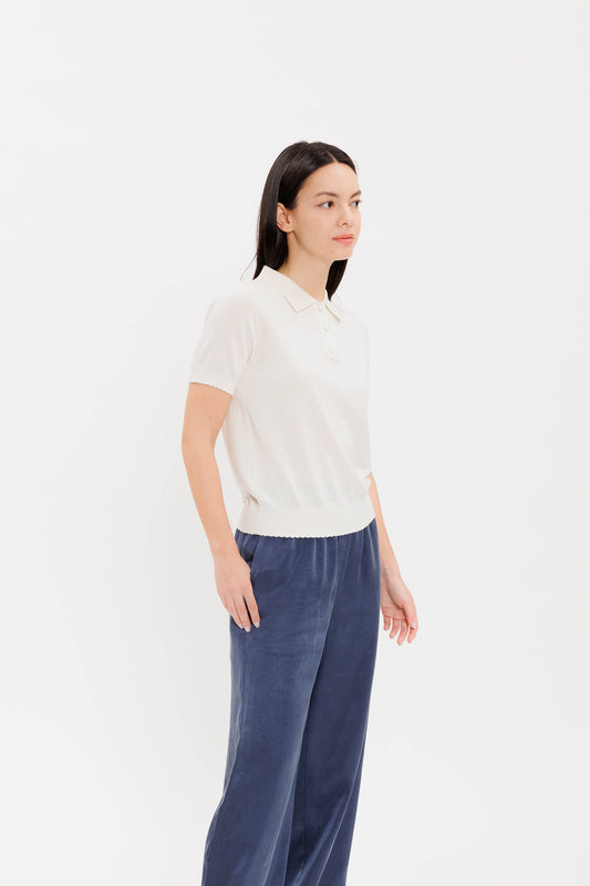 Short-sleeve Scalloped Polo - Coconut