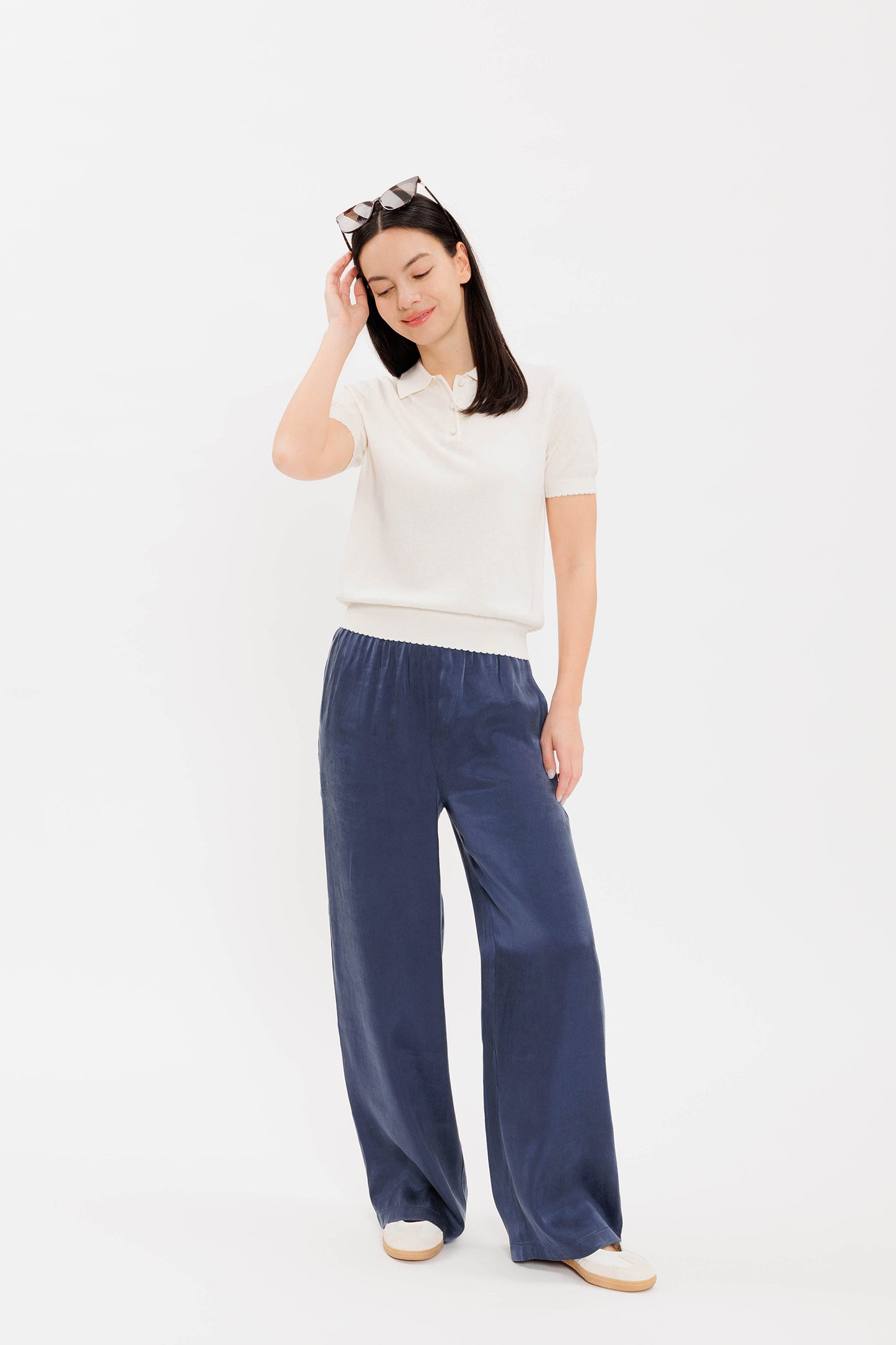 Short-sleeve Scalloped Polo - Coconut