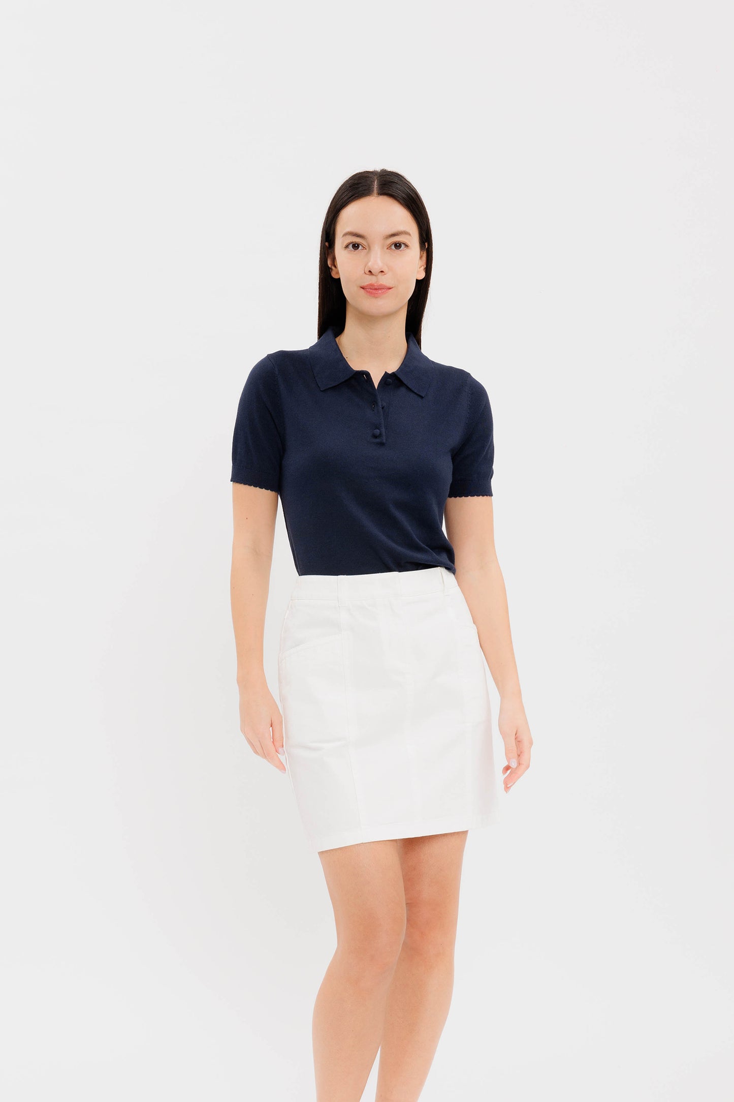 Short-sleeve Scalloped Polo - Navy