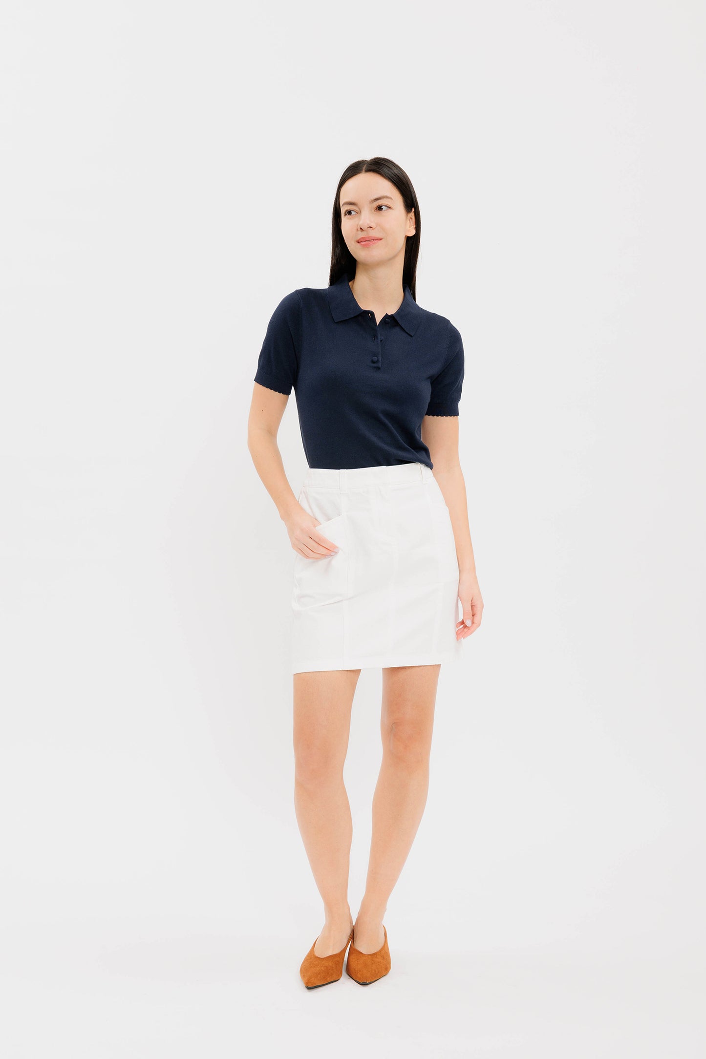Short-sleeve Scalloped Polo - Navy