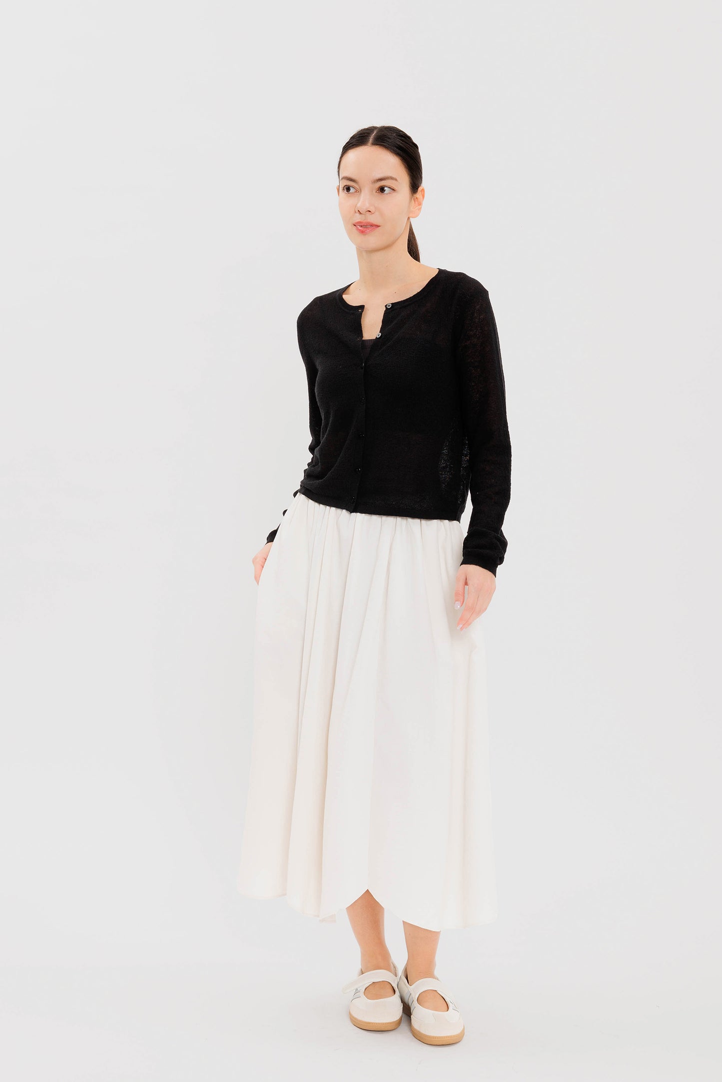 Sheer Linen Cardigan - Black
