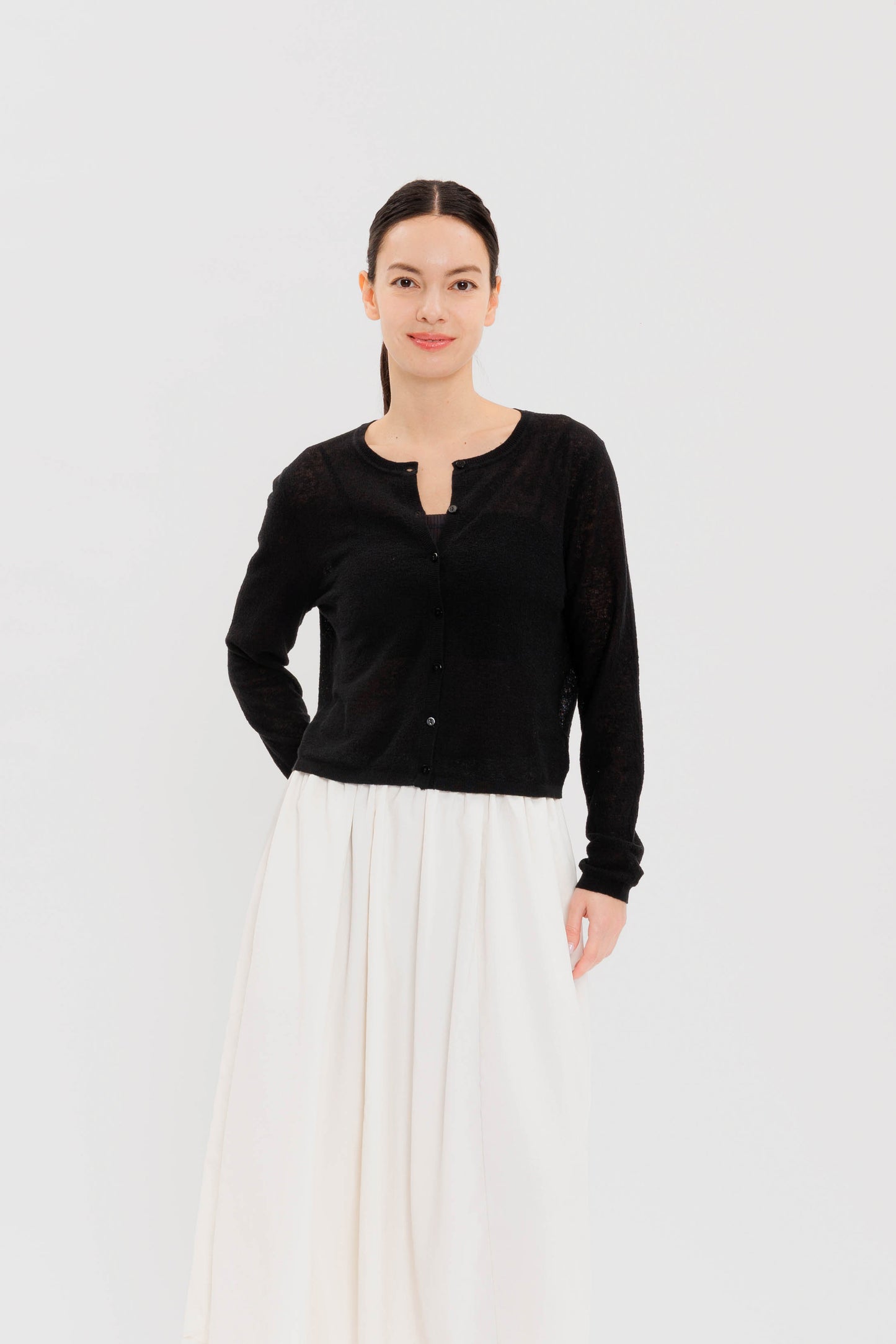 Sheer Linen Cardigan - Black