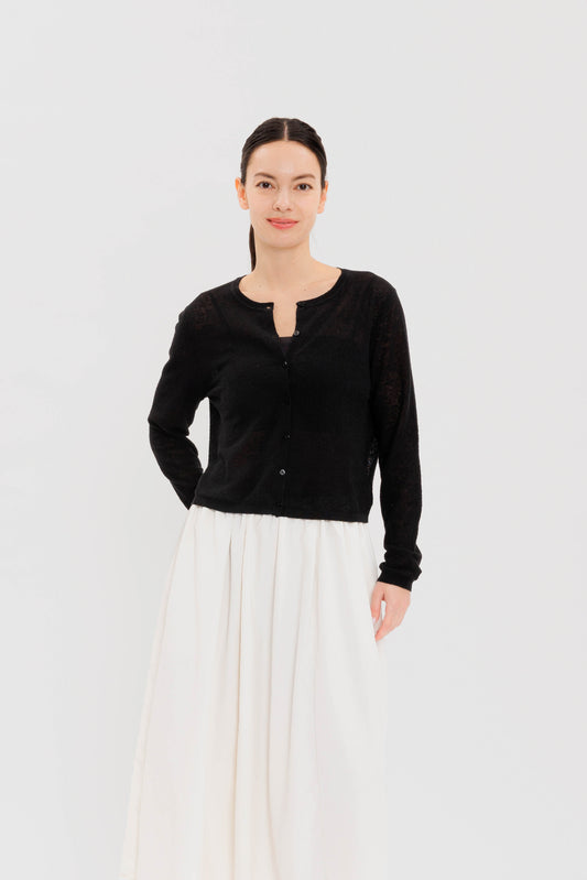 Sheer Linen Cardigan - Black