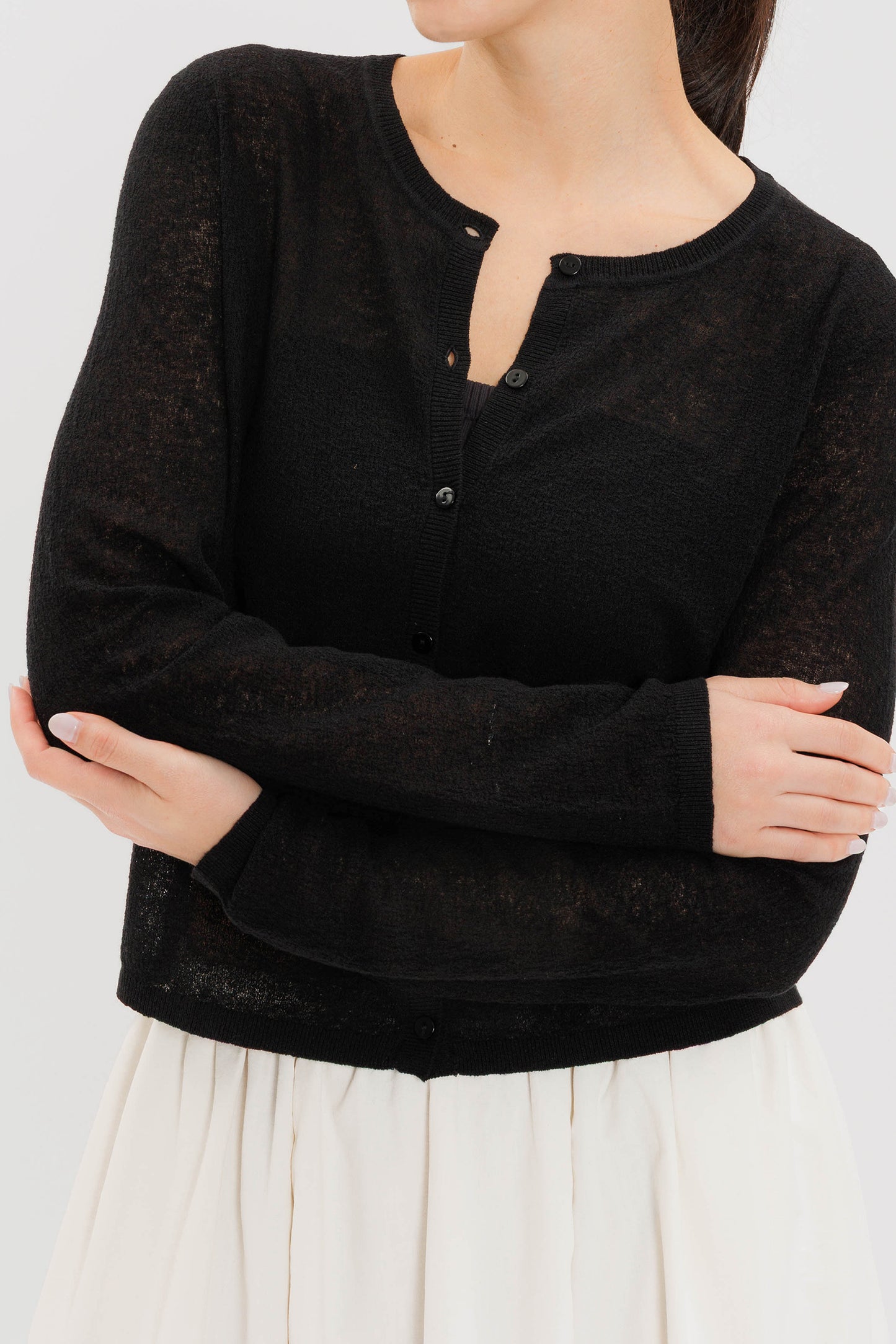 Sheer Linen Cardigan - Black