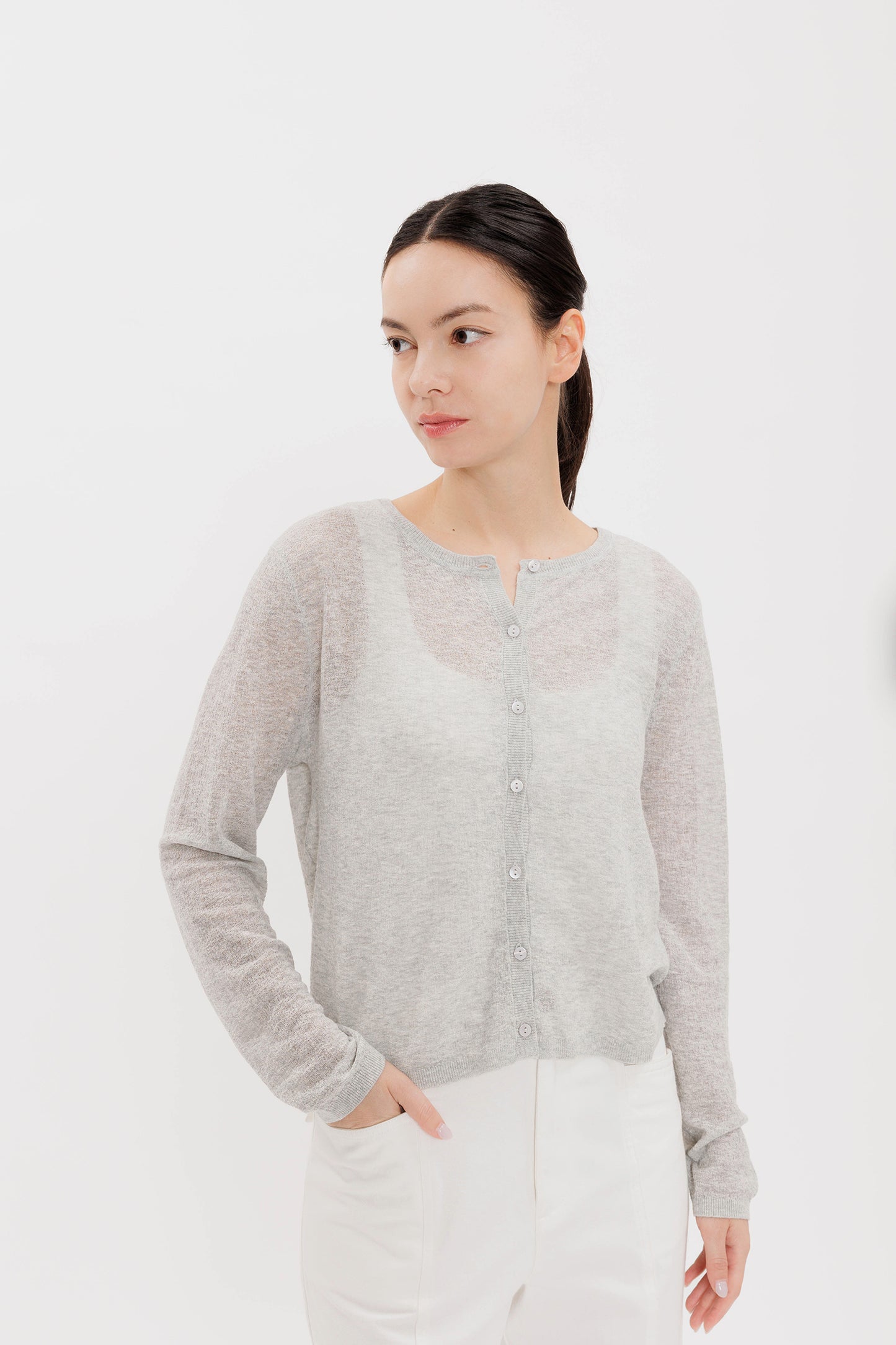 Sheer Linen Cardigan - Grey Silver